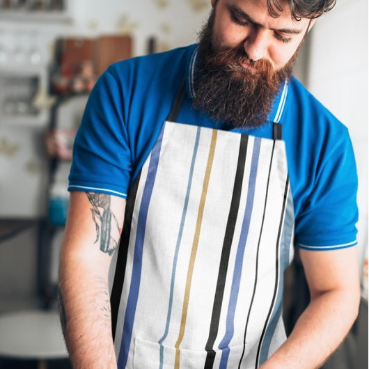 Blauw-gouden en witte-band kleurenstrepen schort