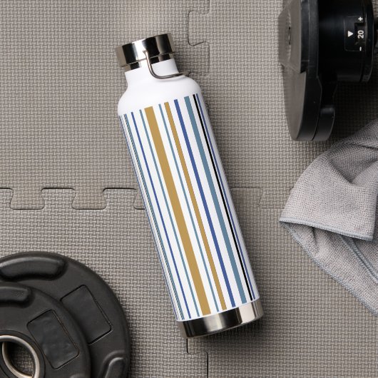 Blauw-gouden en witte-band kleurenstrepen waterfles (Gym)