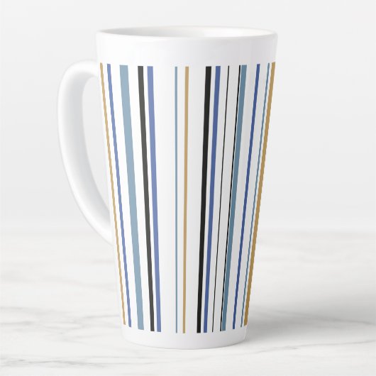 Blauw-gouden en witte-band kleurenstripes koffie M Latte Mok (Linkerhoek)