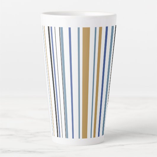 Blauw-gouden en witte-band kleurenstripes koffie M Latte Mok (Voorkant)