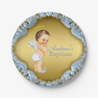 Blauw Gouden Engel Baby Jongen Doop Doopfeest Papieren Bordje