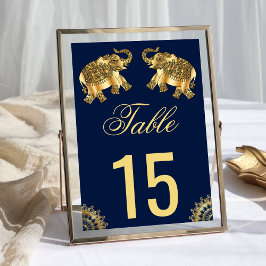 Blauw Gouden Etnische Olifanten Indiase Bruiloft Kaart