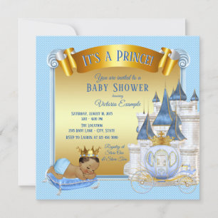 Blauw Gouden Etnische Prins Baby Shower Uitnodigin Kaart