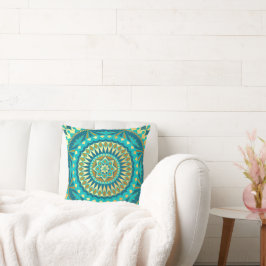 Blauw Gouden Fantasie Mandala Kussen