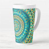 Blauw Gouden Fantasie Mandala Latte Mok (Rechterhoek)