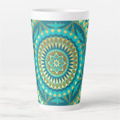 Blauw Gouden Fantasie Mandala Latte Mok (Voorkant)