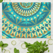 Blauw Gouden Fantasie Mandala Theedoek (Gevouwen)