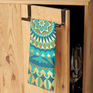 Blauw Gouden Fantasie Mandala Theedoek