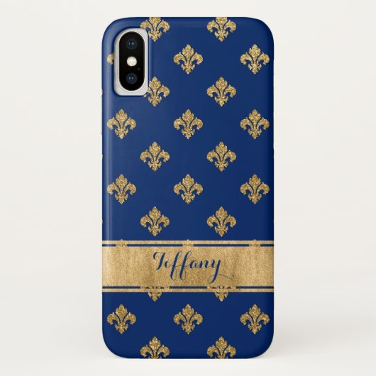 Blauw, Gouden Fleur-de-lis Case-Mate iPhone X Hoes (Achterkant)