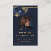 Blauw gouden foto bloemenbegrafenis gebedskaart visitekaartje (Voorkant)