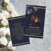 Blauw gouden foto bloemenbegrafenis gebedskaart visitekaartje