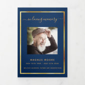 Blauw gouden foto-elegant drieledig begrafenisprog drieluik aankondiging (Cover)