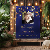 Blauw gouden foto sterren welkom verjaardag poster