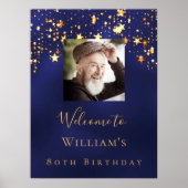 Blauw gouden foto sterren welkom verjaardag poster (Voorkant)