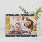 Blauw Gouden Foto Unieke Feestelijke Moderne Kerst Feestdagenkaart (Staand voorkant)