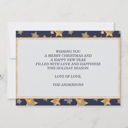 Blauw Gouden Foto Unieke Feestelijke Moderne Kerst Feestdagenkaart (Achterkant)