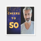 Blauw gouden foto van het 50e verjaardagsfeest servet (Voorkant)