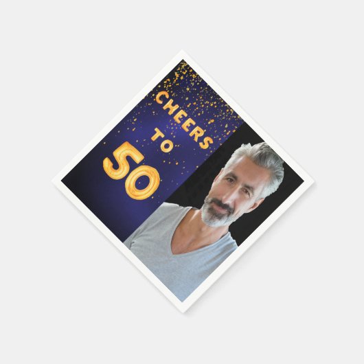 Blauw gouden foto van het 50e verjaardagsfeest servet (Hoek)