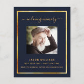 Blauw gouden fotoelegant begrafenisprogramma (Voorkant)