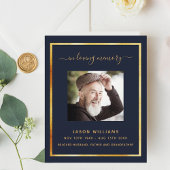 Blauw gouden fotoelegant begrafenisprogramma