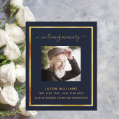 Blauw gouden fotoelegant begrafenisprogramma
