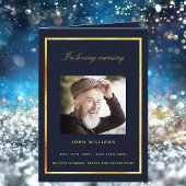 Blauw gouden fotoelegant begrafenisprogramma bedankkaart