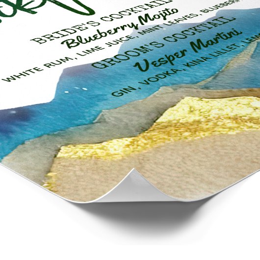 Blauw Gouden Gebergte Trouw Signature Drank Menu Poster (Hoek)