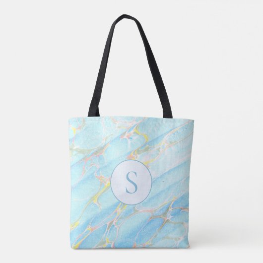 Blauw Gouden Gedrukte Marmer Patroon Aangepaste Mo Tote Bag (Achterkant)