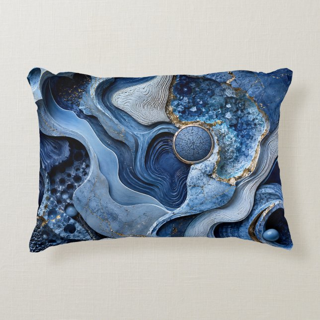 Blauw Gouden Geode Abstract Worp Kussen | Luxe Kun (Voorkant)
