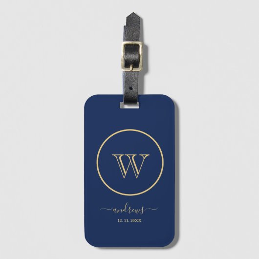 Blauw Gouden Gepersonaliseerde Handtekening Bagage Bagagelabel (Voorkant (verticaal))