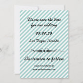 Blauw/gouden gestreepte Save the Date platte fotok (Achterkant)