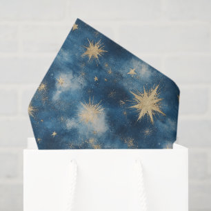 Blauw Gouden Glinsterende Sterren Hemel Verjaardag Tissuepapier