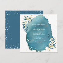 Blauw Gouden Glitter Botanische Quinceanera Feest