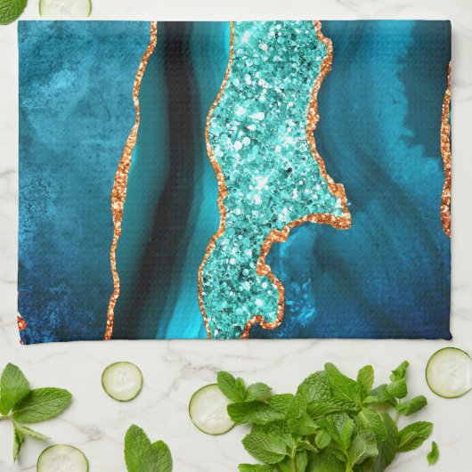 Blauw Gouden Glitter Keukendoek Theedoek (Gevouwen)