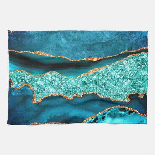 Blauw Gouden Glitter Keukendoek Theedoek (Horizontaal)