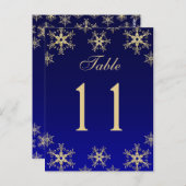 Blauw, Gouden Glitter Sneeuwvlokken Tafelnummer Ka (Voorkant / Achterkant)