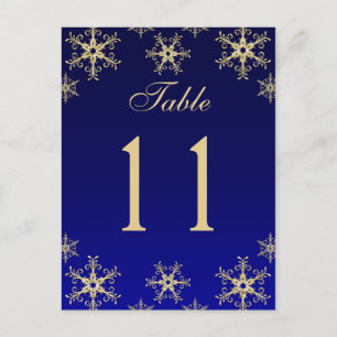 Blauw, Gouden Glitter Sneeuwvlokken Tafelnummer Ka