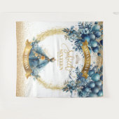 Blauw Gouden Glitter Sweet 16 Waterverf Feest Bann Wandkleed (Voorkant (horizontaal))