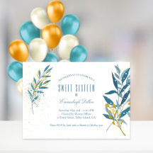 Blauw Gouden Glitter Sweet Sixteen Verjaardagsfees