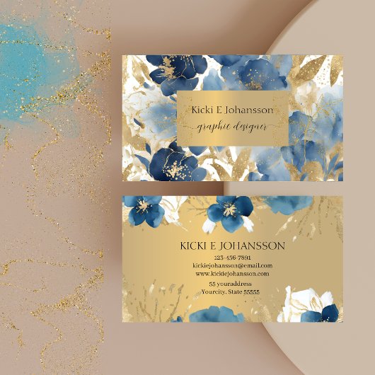 Blauw Gouden Glitter Visitekaartje