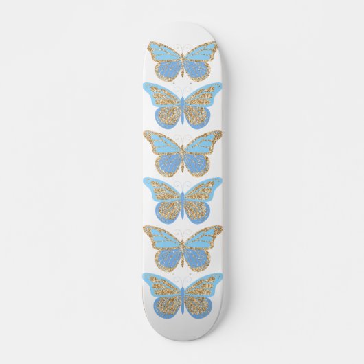 Blauw Gouden Glitter Vlinders Persoonlijk Skateboard (Voorkant)