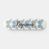 Blauw Gouden Glitter Vlinders Persoonlijk Skateboard (Horizontaal)