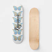 Blauw Gouden Glitter Vlinders Persoonlijk Skateboard (Voorkant)
