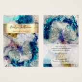 Blauw gouden glitter waterverf ketting display kaa visitekaartje (Voorkant /achterkant)