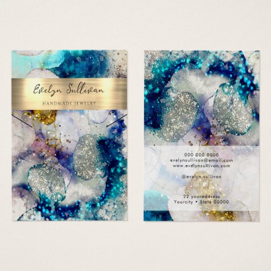 Blauw gouden glitter waterverf ketting display kaa visitekaartje (Voorkant /achterkant)