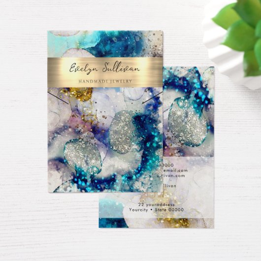 Blauw gouden glitter waterverf ketting display kaa visitekaartje (Bureau)