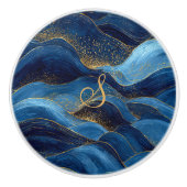 Blauw Gouden Golf Monogram Kunstontwerp Keramische Knop (Voorkant)