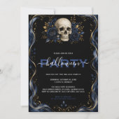 Blauw Gouden Gotisch Halloween Feest Kaart (Voorkant)
