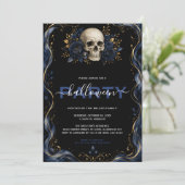 Blauw Gouden Gotisch Halloween Feest Kaart (Staand voorkant)