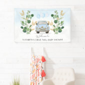 Blauw Gouden Groene Drive By Baby Shower Welkom Spandoek (Insitu)